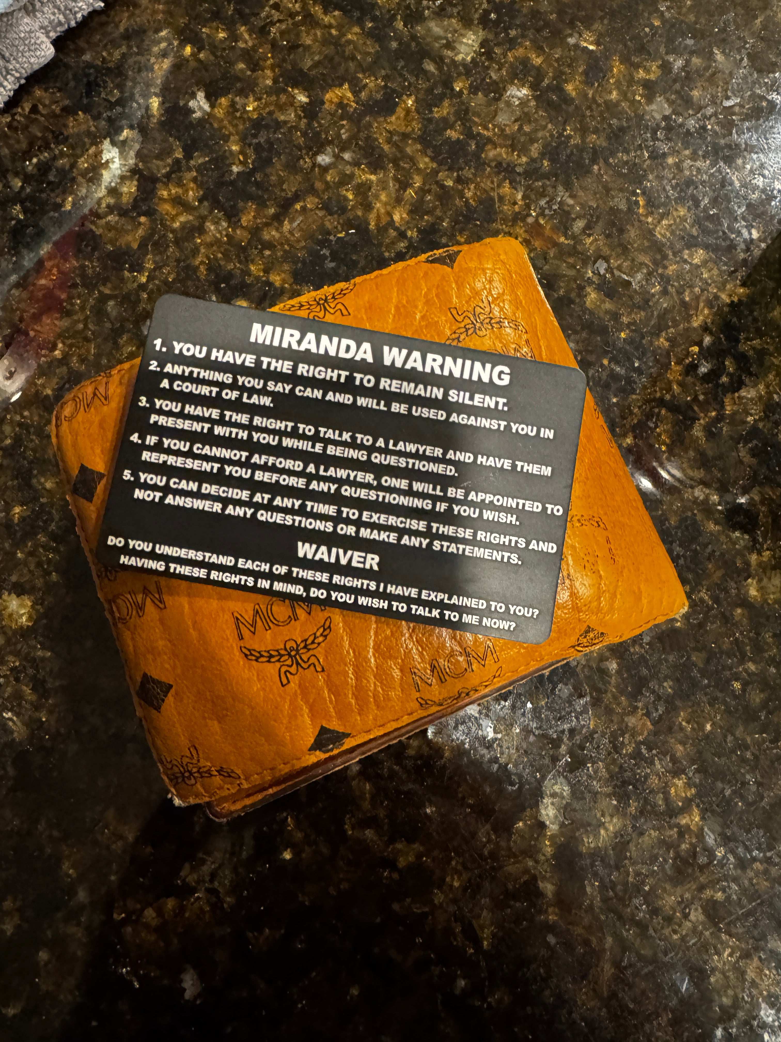 Custom Laser Engraved Aluminum Miranda Warning Card