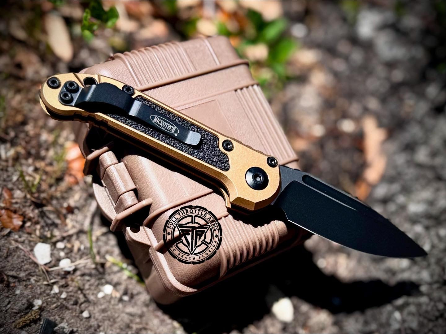 MICROTECH LUDT GEN III AUTOMATIC FOLDING KNIFE TAN ALUMINUM 3.4” M390 TANTO BLACK 1136-1TA - Full Throttle Arms LLC